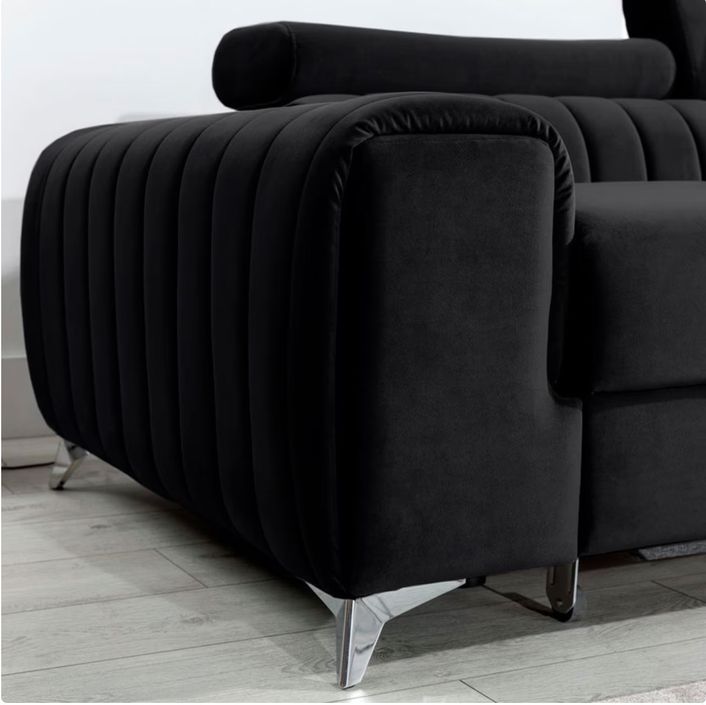 Canapé d'angle convertible velours Grenky - Coffre et appuis-tête réglables - Photo n°5