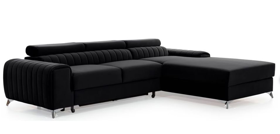 Canapé d'angle convertible velours Grenky - Coffre et appuis-tête réglables - Photo n°7
