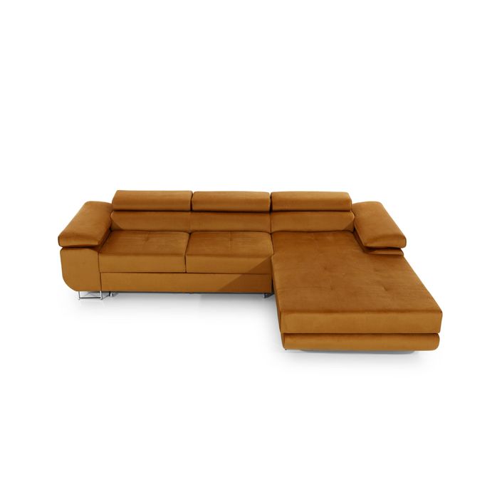 Canapé d'angle convertible velours Kalizo - Coffre et appuis-tête réglables - Photo n°8