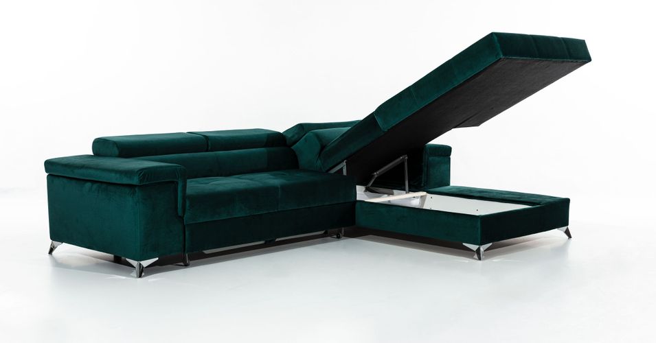 Canapé d'angle convertible velours Rikaro - Coffre et appuis-tête réglables - Photo n°5