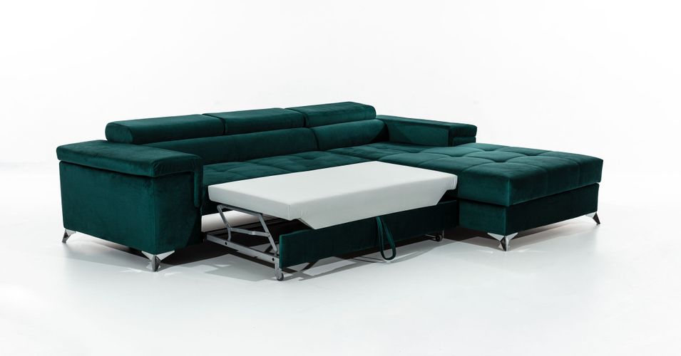 Canapé d'angle convertible velours Rikaro - Coffre et appuis-tête réglables - Photo n°6