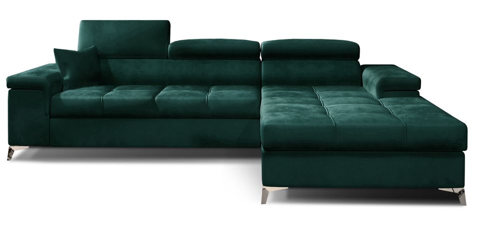 Canapé d'angle convertible velours Rikaro - Coffre et appuis-tête réglables - Photo n°4