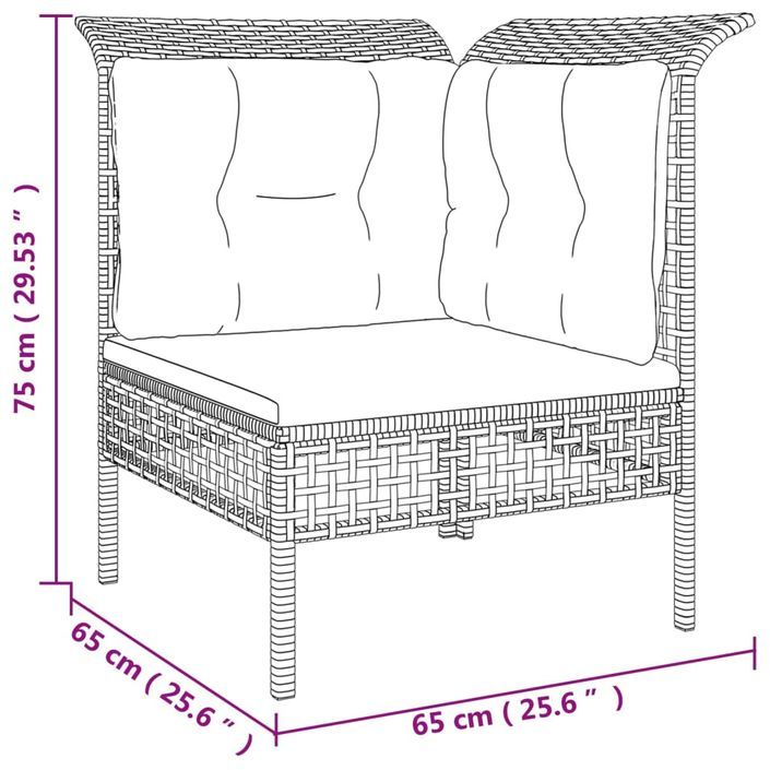 Canapé d'angle de jardin avec coussin gris résine tressée - Photo n°8