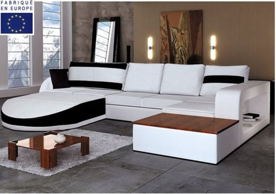 Canapé d'angle design simili blanc et noir angle gauche Okyo - Photo n°1