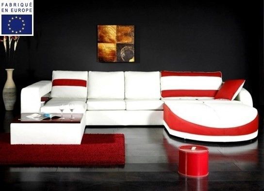 Canapé d'angle design simili blanc et rouge angle droit Okyo - Photo n°1