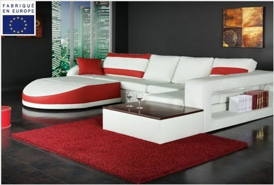 Canapé d'angle design simili blanc et rouge angle gauche Okyo - Photo n°1