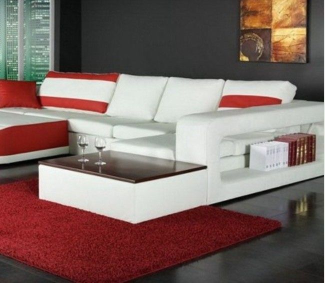 Canapé d'angle design simili blanc et rouge angle gauche Okyo - Photo n°4