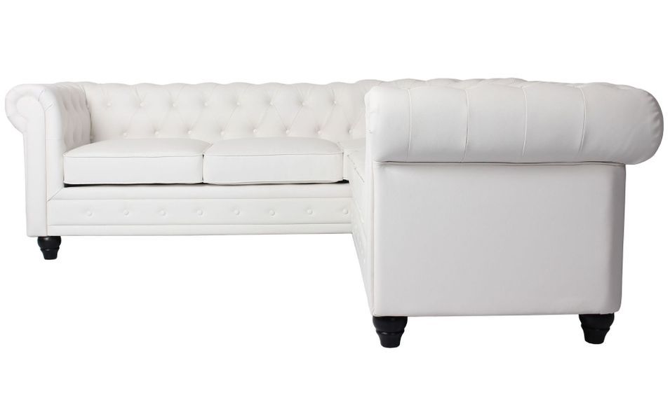 Canapé d'angle droit 5 places simili cuir blanc Vatsi 220 cm - Photo n°3