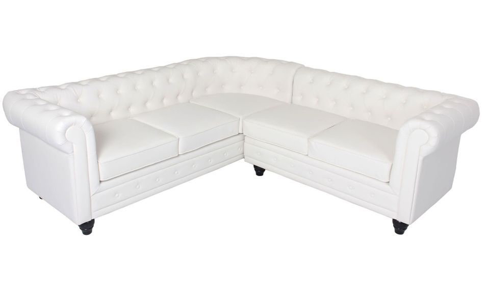 Canapé d'angle droit 5 places simili cuir blanc Vatsi 220 cm - Photo n°2