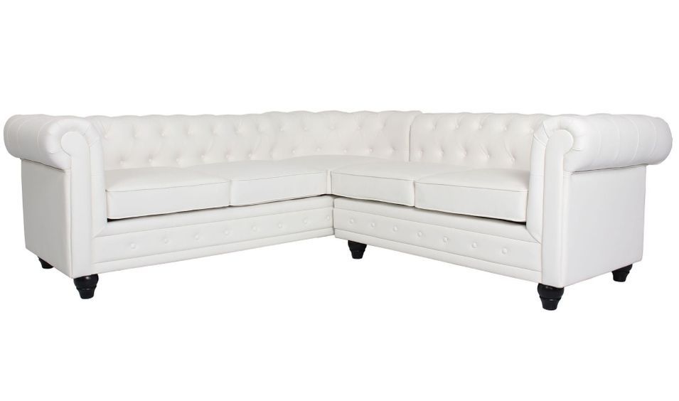 Canapé d'angle droit 5 places simili cuir blanc Vatsi 220 cm - Photo n°1