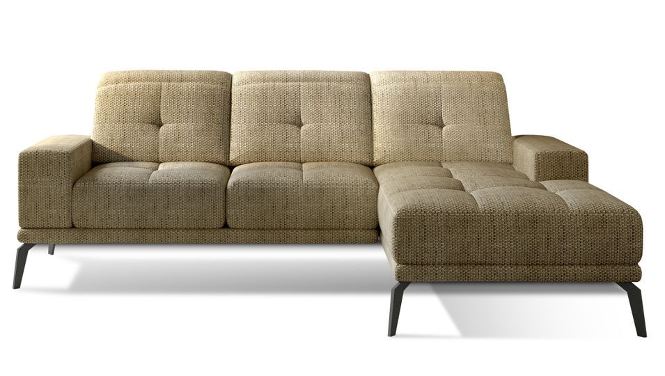 Canapé d'angle droit 5 places tissu beige chiné Torpille 265 cm - Photo n°1