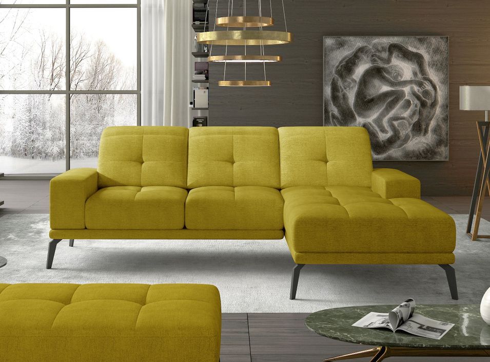 Canapé d'angle droit 5 places tissu jaune Torpille 265 cm - Photo n°2