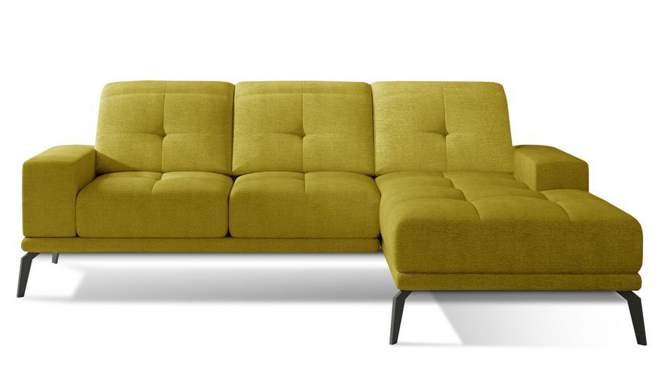 Canapé d'angle droit 5 places tissu jaune Torpille 265 cm - Photo n°1