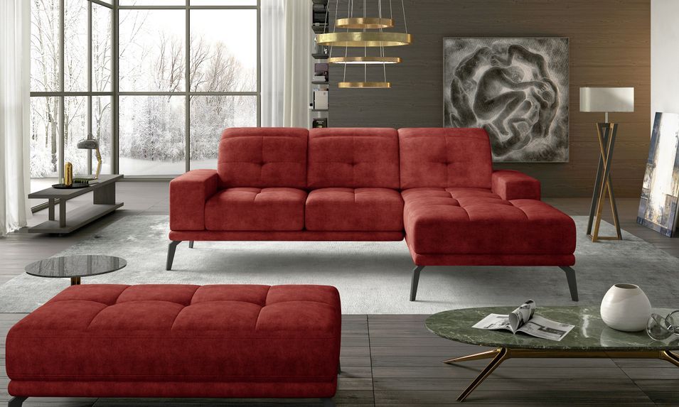 Canapé d'angle droit 5 places tissu suédine rouge tomette Torpille 265 cm - Photo n°4