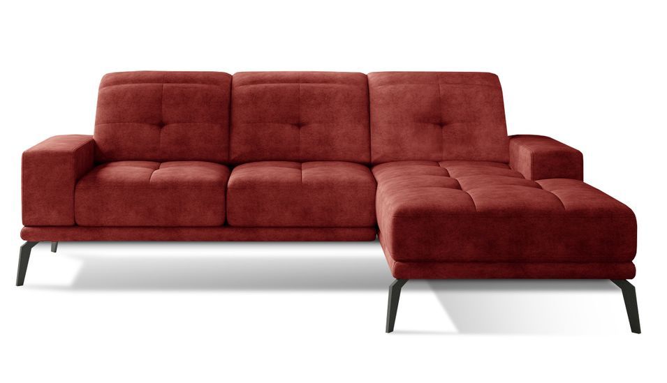 Canapé d'angle droit 5 places tissu suédine rouge tomette Torpille 265 cm - Photo n°1