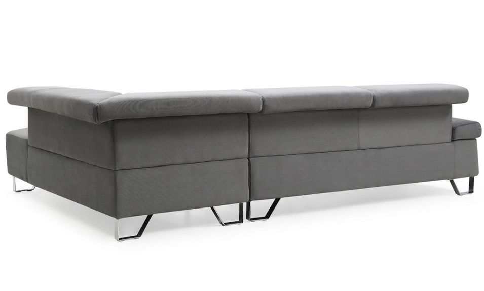 Canapé d'angle droit à têtières velours gris foncé Alphos 260 cm - Photo n°5