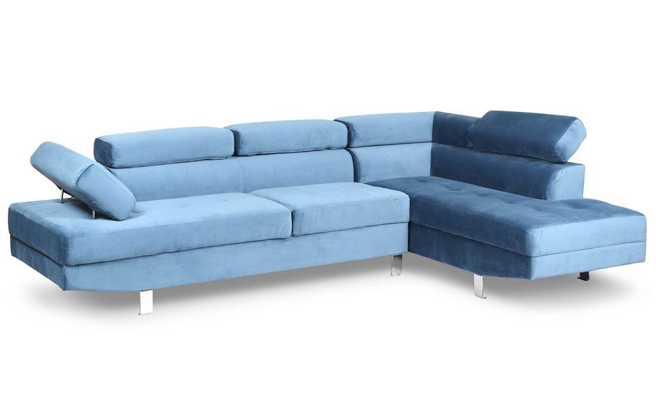 Canapé d'angle droit avec têtières relevables velours bleu Anya - Photo n°3