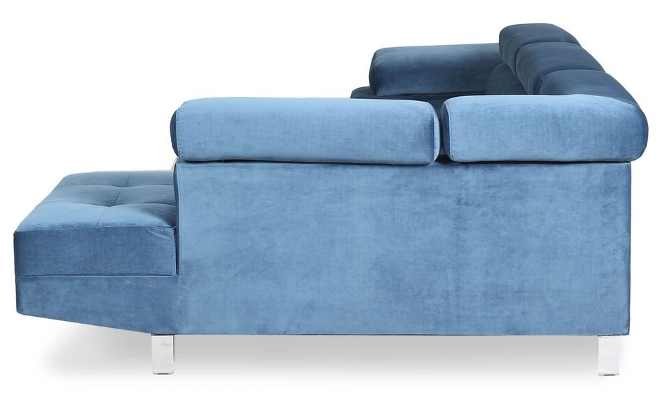 Canapé d'angle droit avec têtières relevables velours bleu Anya - Photo n°4