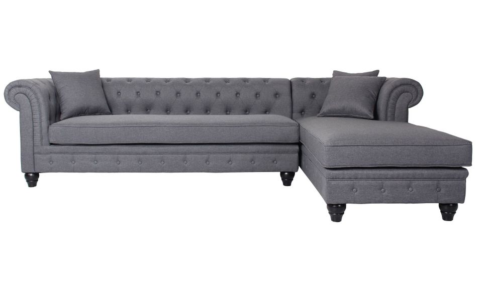 Canapé d'angle droit chesterfield tissu gris foncé Rosee 281 cm - Photo n°1