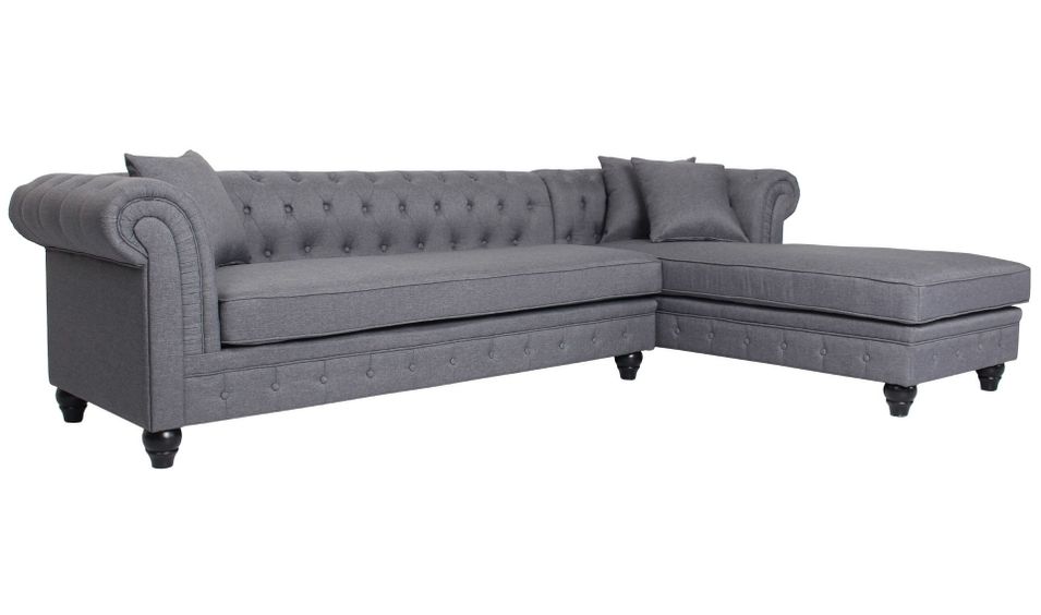 Canapé d'angle droit chesterfield tissu gris foncé Rosee 281 cm - Photo n°2