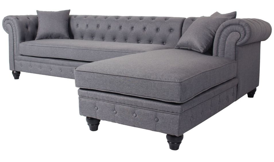 Canapé d'angle droit chesterfield tissu gris foncé Rosee 281 cm - Photo n°3