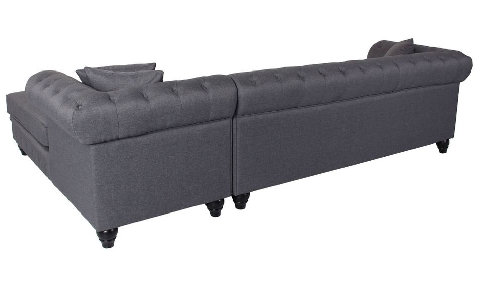 Canapé d'angle droit chesterfield tissu gris foncé Rosee 281 cm - Photo n°4