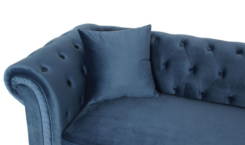 Canapé d'angle droit chesterfield velours bleu Rosee 281 cm - Photo n°5