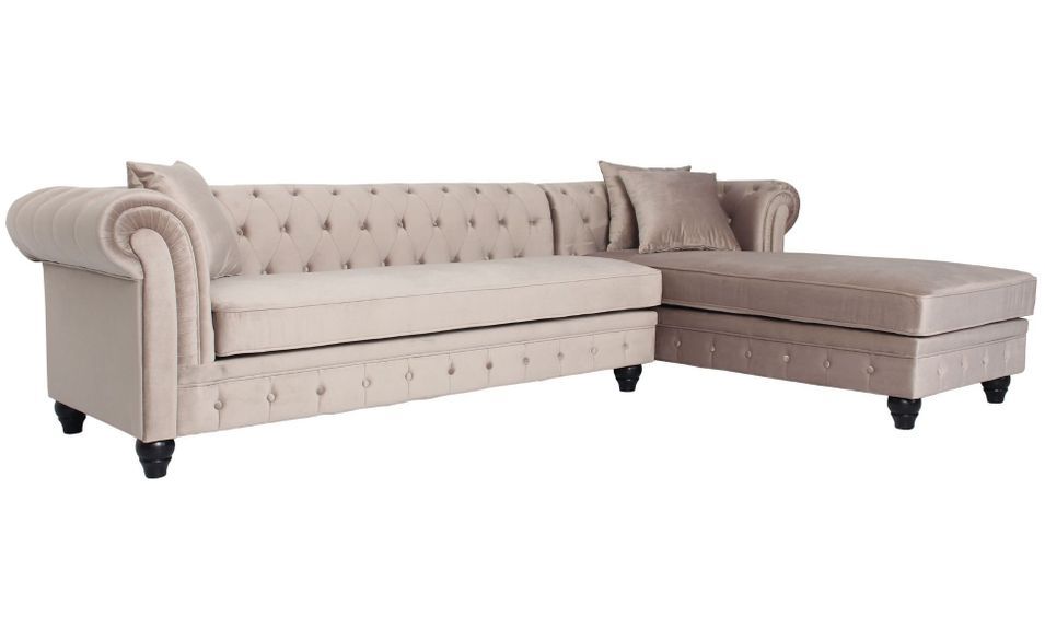 Canapé d'angle droit chesterfield velours taupe Rosee 281 cm - Photo n°2