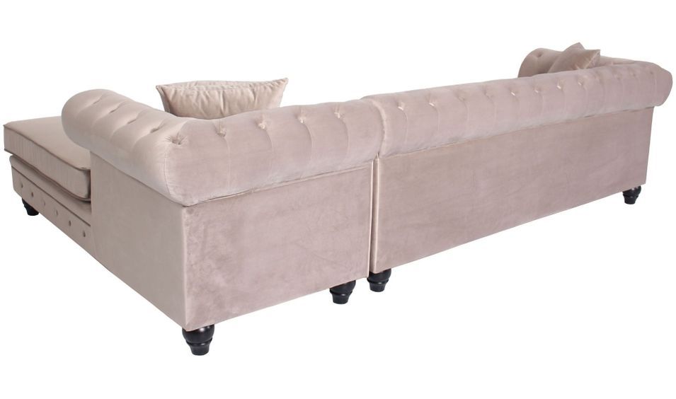 Canapé d'angle droit chesterfield velours taupe Rosee 281 cm - Photo n°4