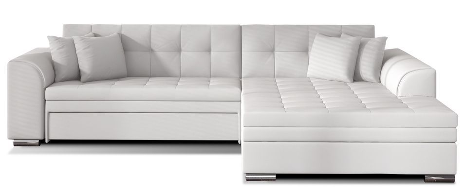 Canapé d'angle droit convertible 4 places simili blanc Looka 295 cm - Photo n°1