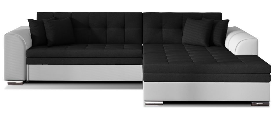 Canapé d'angle droit convertible 4 places tissu noir et simili blanc Looka 295 cm - Photo n°1
