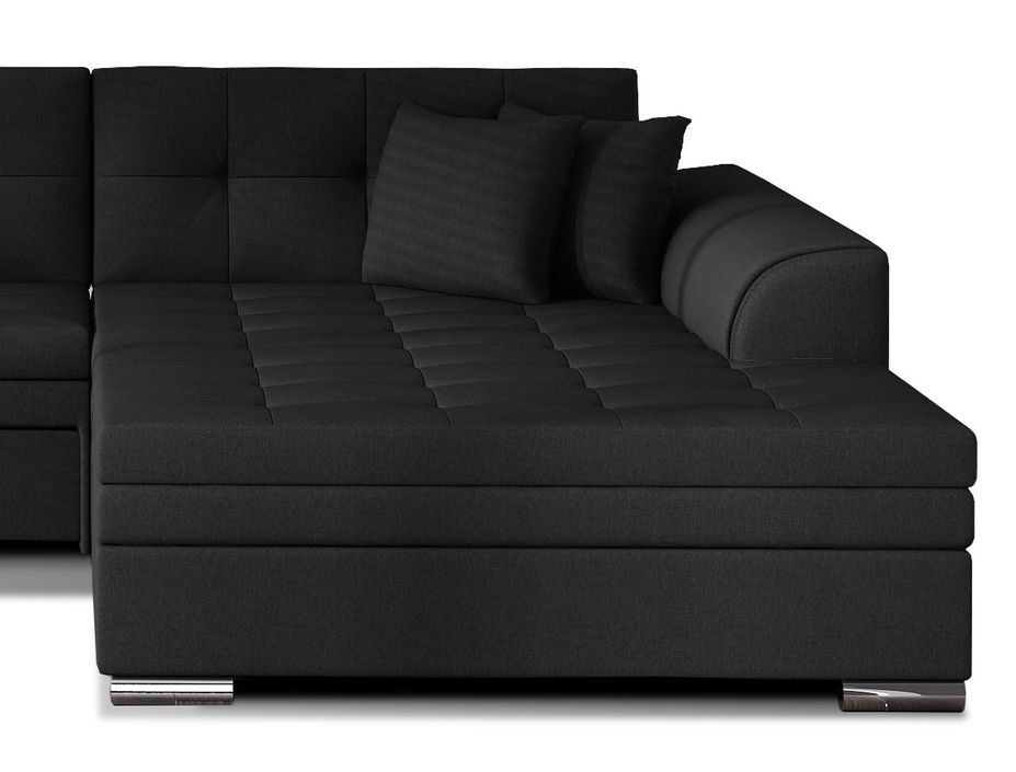 Canapé d'angle droit convertible 4 places tissu noir Looka 295 cm - Photo n°3