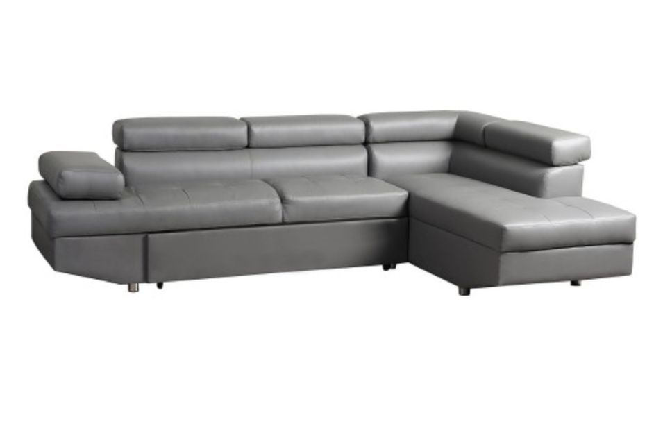 Canapé d'angle droit convertible avec têtières relevables simili cuir gris Lanzo - Photo n°2