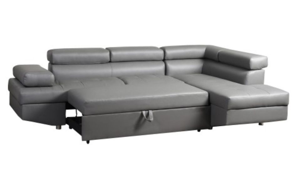 Canapé d'angle droit convertible avec têtières relevables simili cuir gris Lanzo - Photo n°3