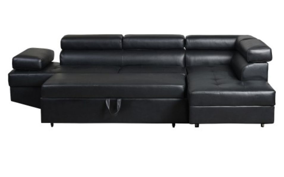 Canapé d'angle droit convertible avec têtières relevables simili cuir noir Lanzo - Photo n°5