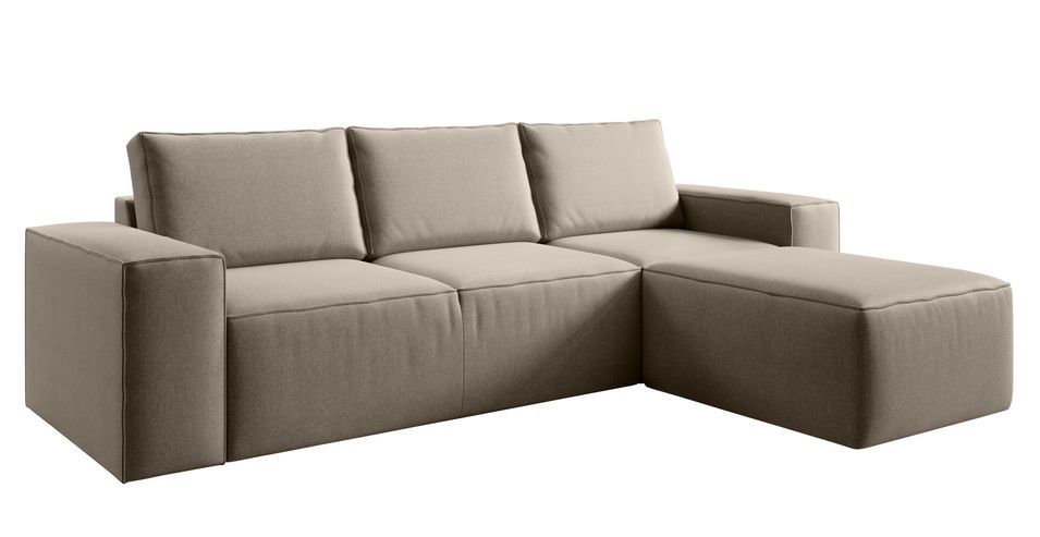Canapé d'angle droit convertible moderne tissu beige foncé Willace 302 cm - Photo n°1