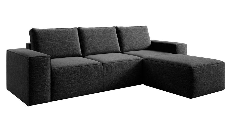 Canapé d'angle droit convertible moderne tissu gris foncé chiné Willace 302 cm - Photo n°1