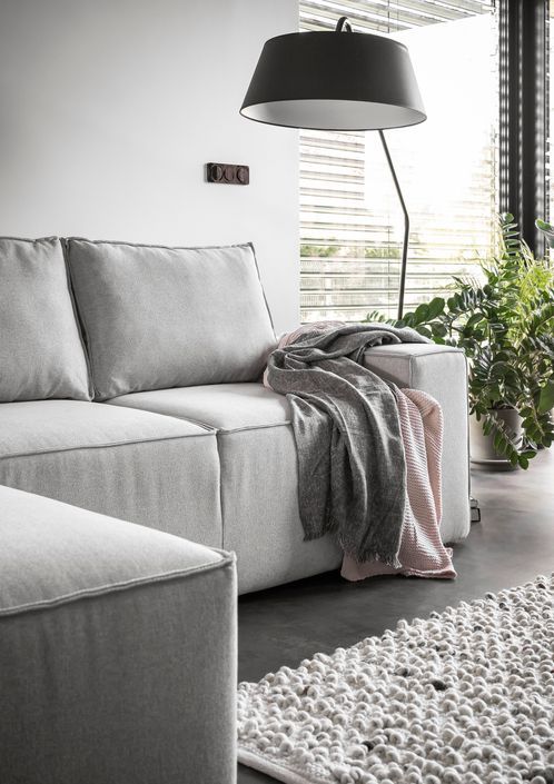 Canapé d'angle droit convertible moderne tissu gris foncé chiné Willace 302 cm - Photo n°9