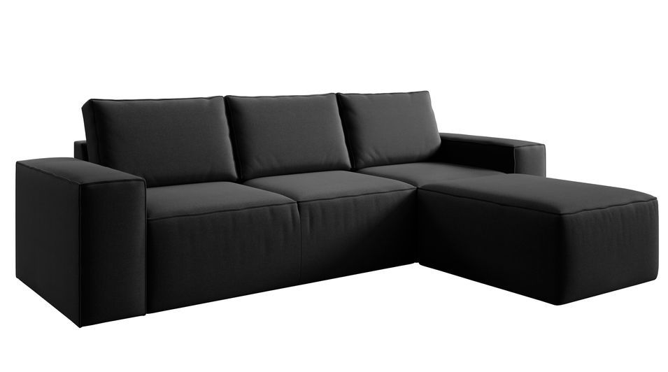 Canapé d'angle droit convertible moderne tissu noir Willace 302 cm - Photo n°1