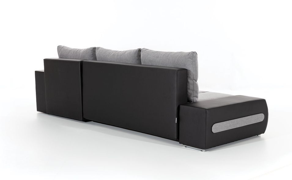 Canapé d'angle droit convertible simili cuir noir Waker 275 cm - Photo n°8