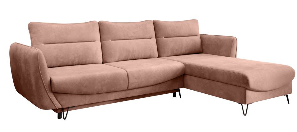 Canapé d'angle droit convertible tissu doux abricot clair Zurik 276 cm - Photo n°1
