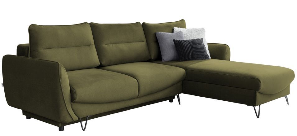 Canapé d'angle droit convertible tissu doux vert olive Zurik 276 cm - Photo n°1