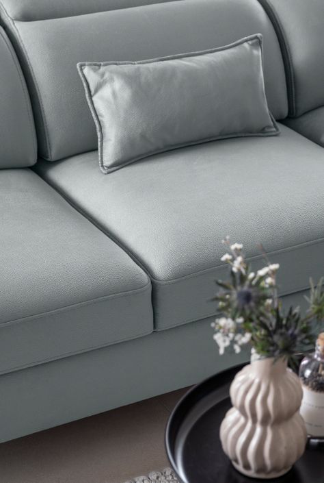Canapé d'angle droit convertible tissu gris bleuté Noblesse 255 cm - Photo n°15