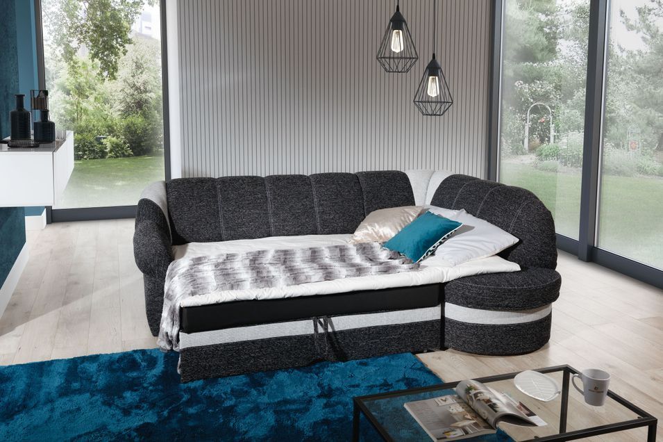 Canapé d'angle droit convertible tissu gris chiné foncé et clair Sundy 250 cm - Photo n°14