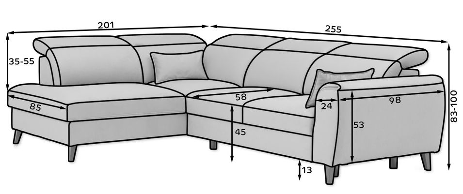 Canapé d'angle droit convertible tissu gris clair Noblesse 255 cm - Photo n°5