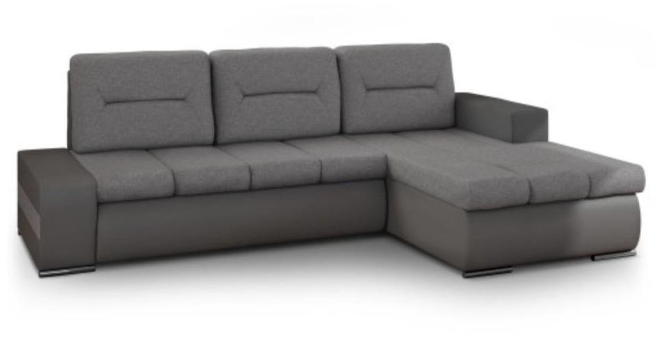 Canapé d'angle droit convertible tissu gris et simili gris Hota - Photo n°1