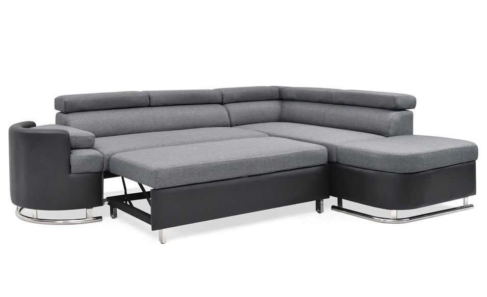 Canapé d'angle droit convertible tissu gris et simili noir Bianka 267 cm - Photo n°2