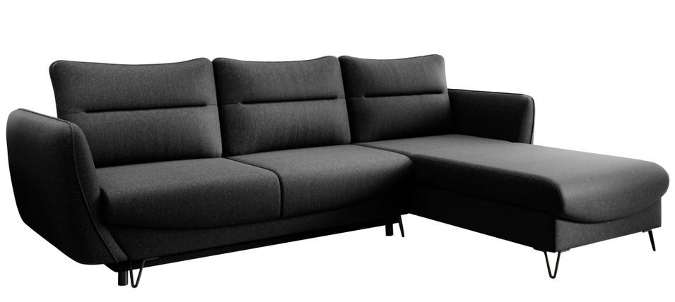 Canapé d'angle droit convertible tissu noir Zurik 276 cm - Photo n°1