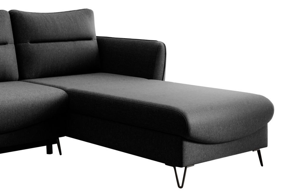 Canapé d'angle droit convertible tissu noir Zurik 276 cm - Photo n°3