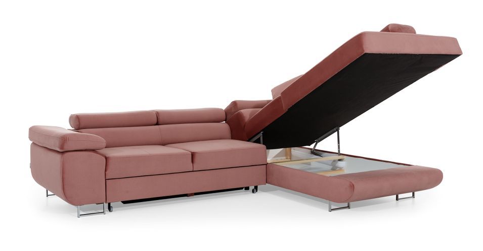 Canapé d'angle droit convertible tissu rose clair Marka 275 cm - Photo n°3